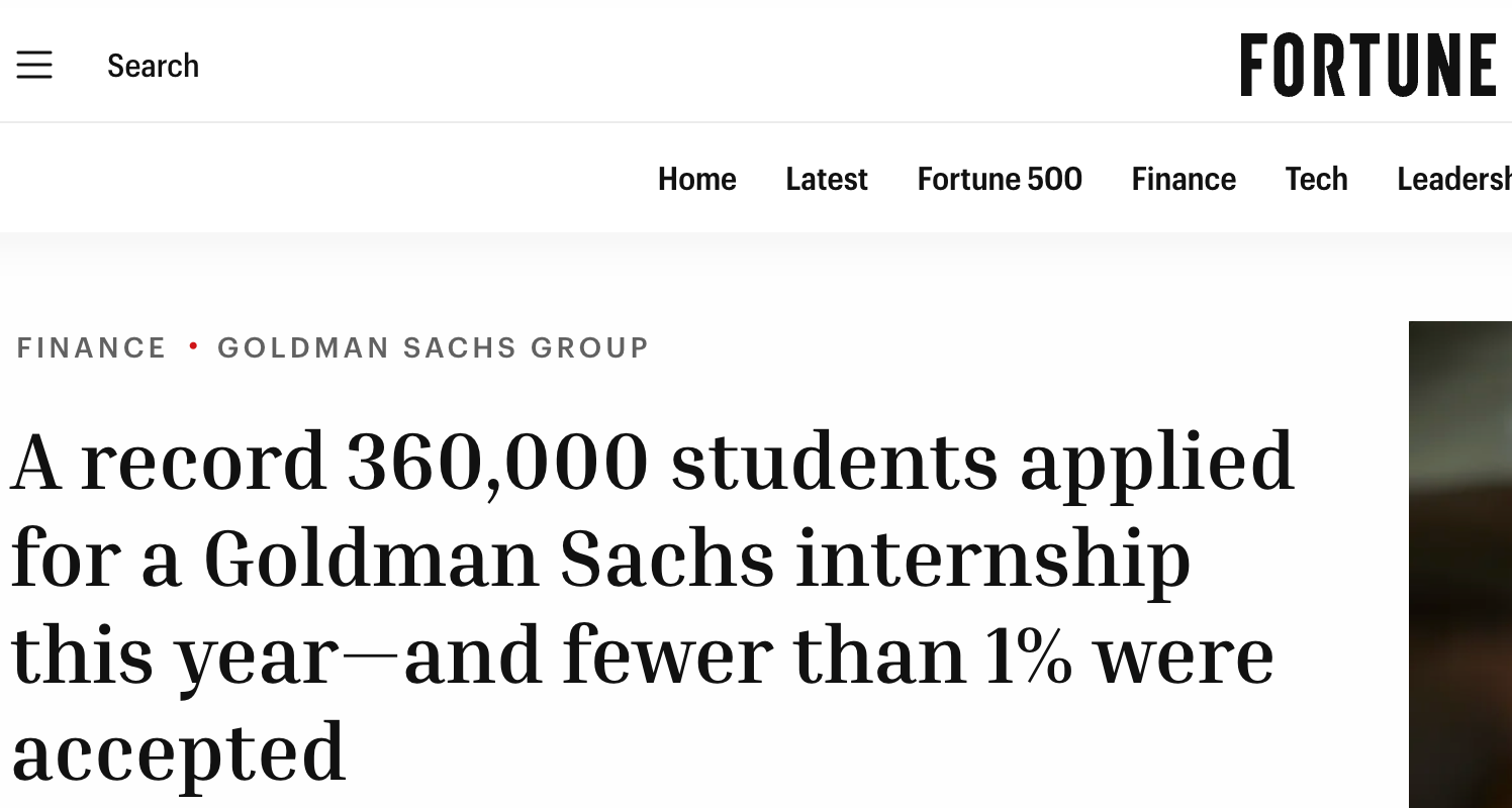 Fortune: A record 360,000 students applied for a Goldman Sachs internship — fewer than 1% were accepted
