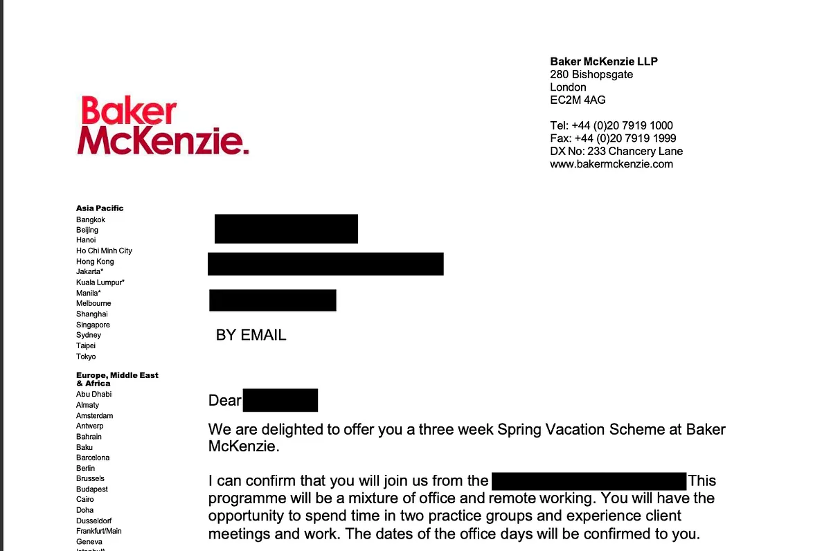 Baker McKenzie Vacation Scheme offer